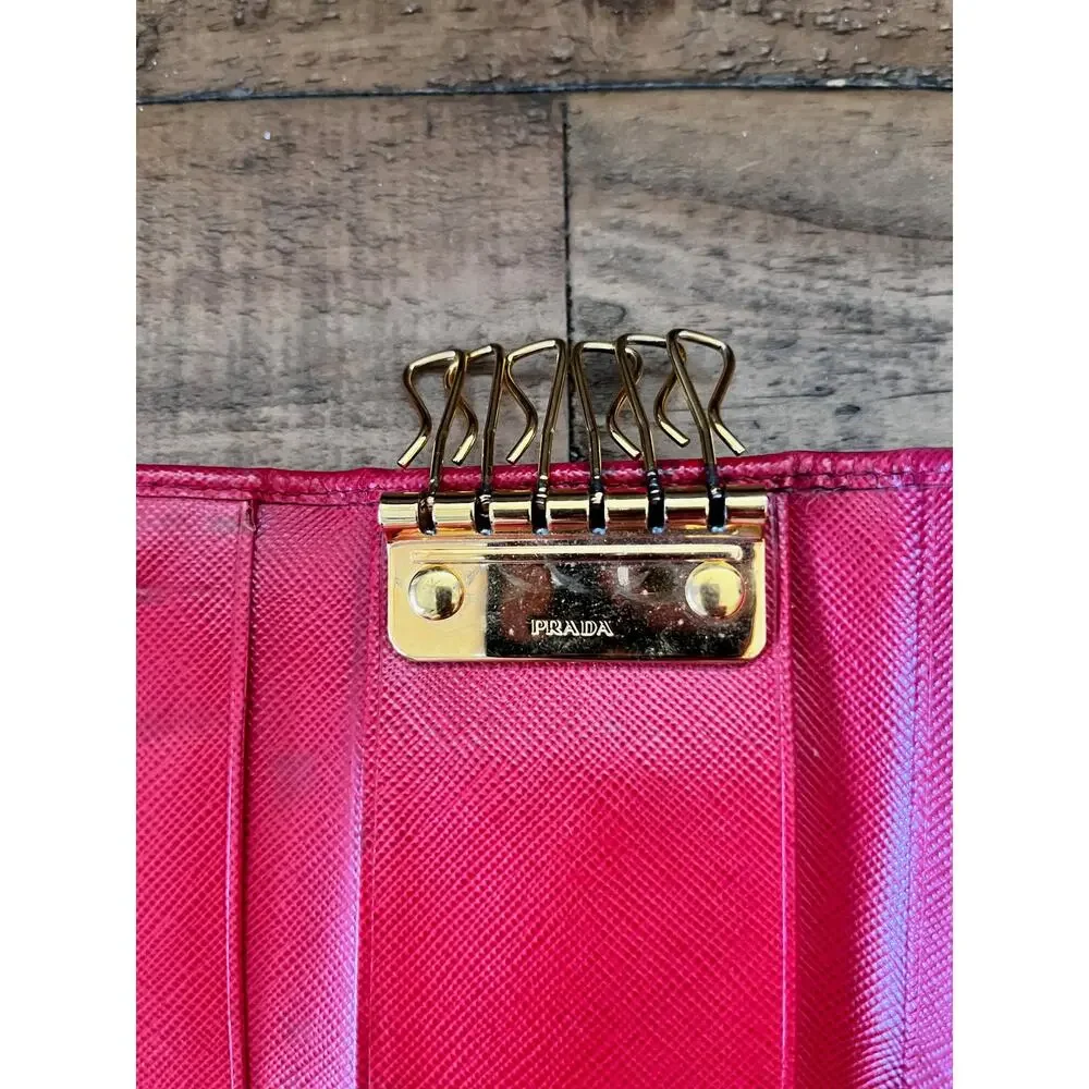 PRADA Red Saffiano leather key holder/card case double snaps (repainted)